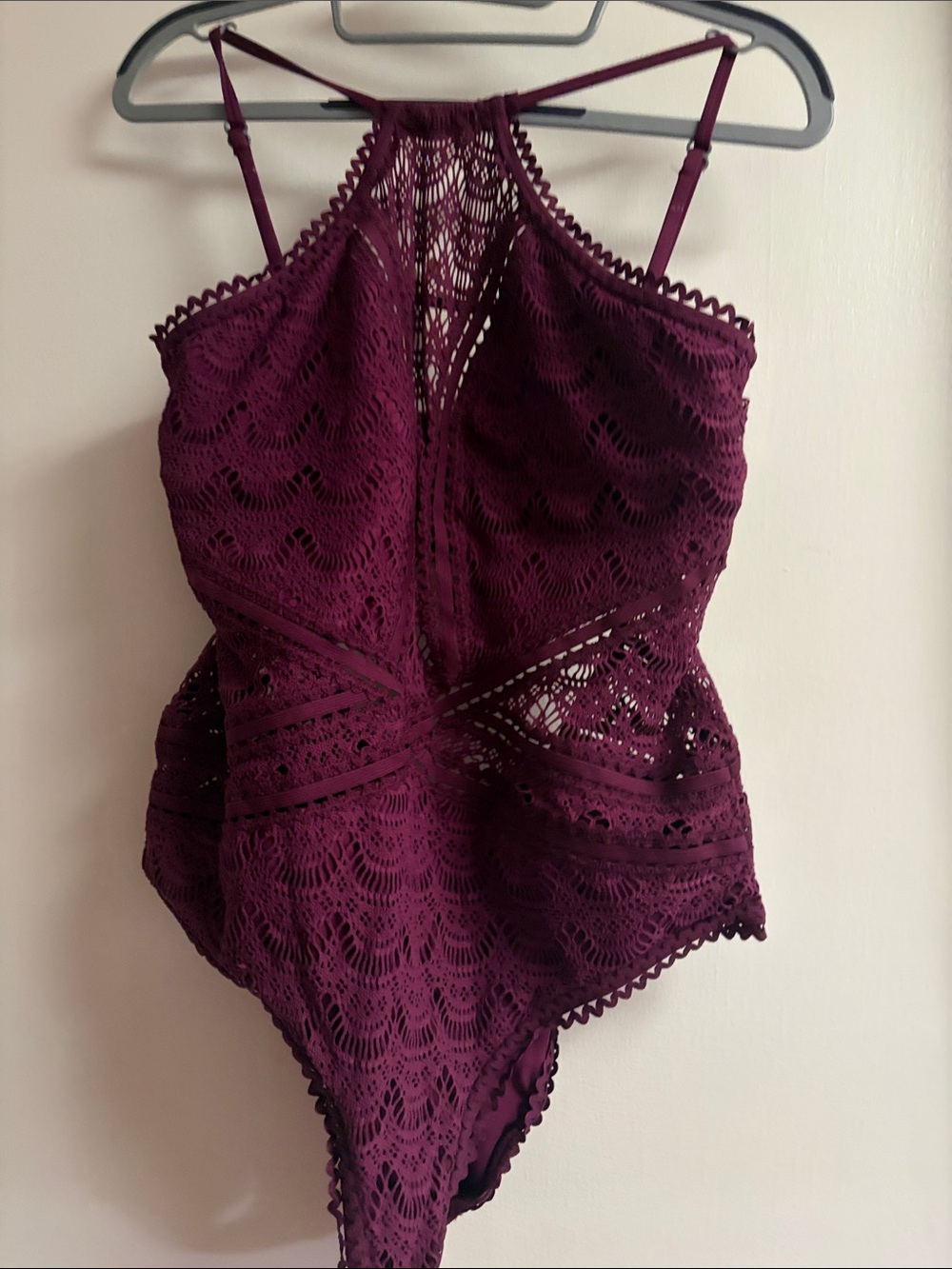 BECCA Plum Crochet High-Neck One-Piece Swimsuit size xl